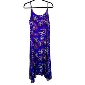 Zodad's Purple Floral Hawaiian Handkerchief Sleeveless Midi Shift Dress Medium